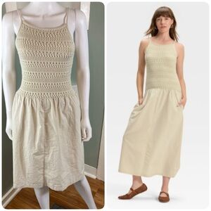 Universal Thread Drop Waist Natural Cream Crochet Midi tank Sun Dress XSmall xs